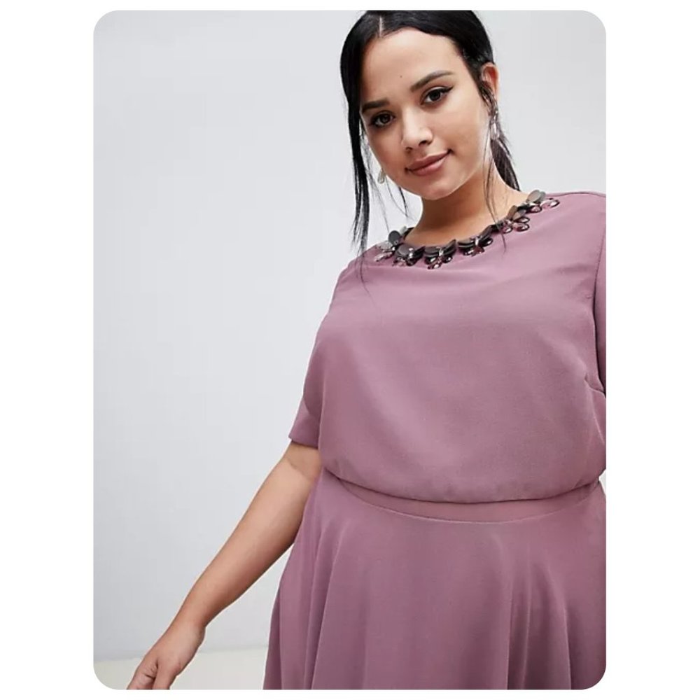 Asos Curve Midi Dress w/ 3D Embellished Neckline sz US 24 - Picture 2 of 9